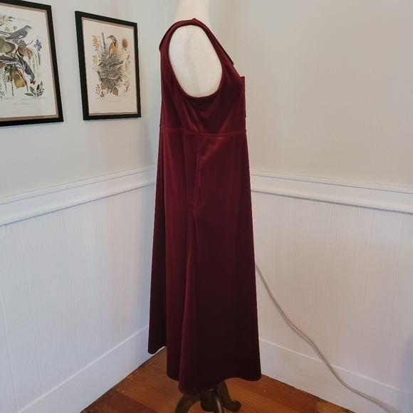 VINTAGE 90s Burgundy Oxblood Velvet Pocket Jumper Dress Size Small - Picture 5 of 10